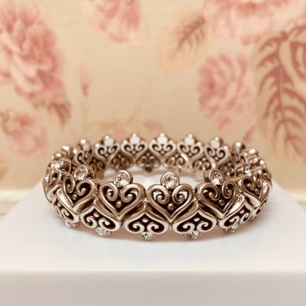 Brighton Brand Stretchy Bracelet Carved Heart with White Crystals